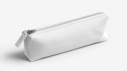 A stunning image of white pencil case mockup with zipper on white background.
