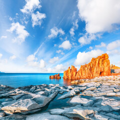 Remarkable sunset view of Red Rocks (Rocce Rosse) in Arbatax.