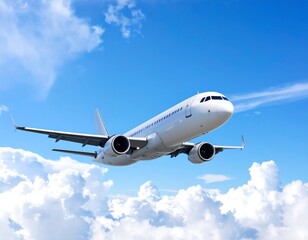 Obraz premium Airplane soaring through a cloudy blue sky