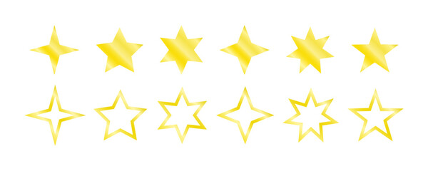 Gold Star Shapes Set with Solid and Outline
