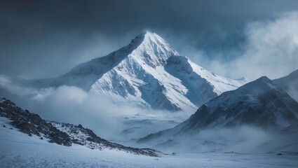 Obraz premium A stunning snow-covered mountain.