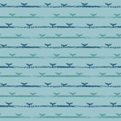 Seamless Nautical Pattern With Whale Tail On Light Blue Background