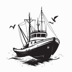 Fishing trawler on waves design vector image isolated on white background.