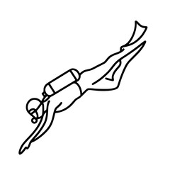 Scuba diver diving underwater in single line outline vector style  