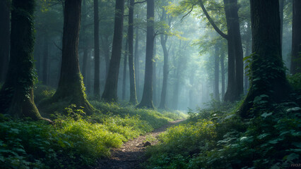 Fototapeta premium forest in the morning fog