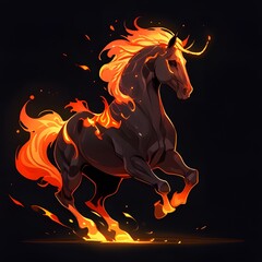 Majestic Fiery Horse with Flaming Mane Galloping in Darkness