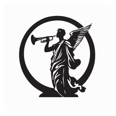 Angel Moroni with Trumpet Silhouette Logo Vector isolated on white Background.