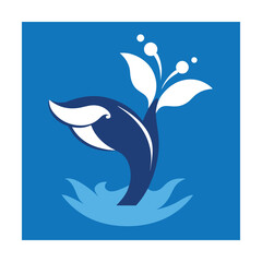 Obraz premium Abstract blue whale tail with water and bubbles marine life vector illustration