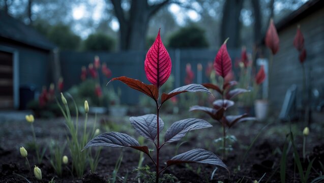 Bloodleaf Flower Growing In The Backyard With Blank Space Available For Text