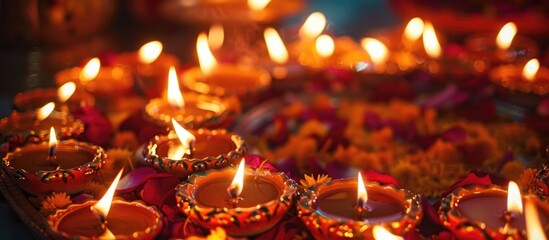 illustation of Happy Diwali, festival of lights tradition Diya oil lamps. Indian biggest festival