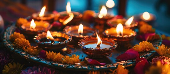 illustation of Happy Diwali, festival of lights tradition Diya oil lamps. Indian biggest festival