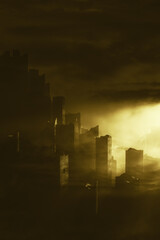 ancient ruins dark mysterious background, 3d illustration