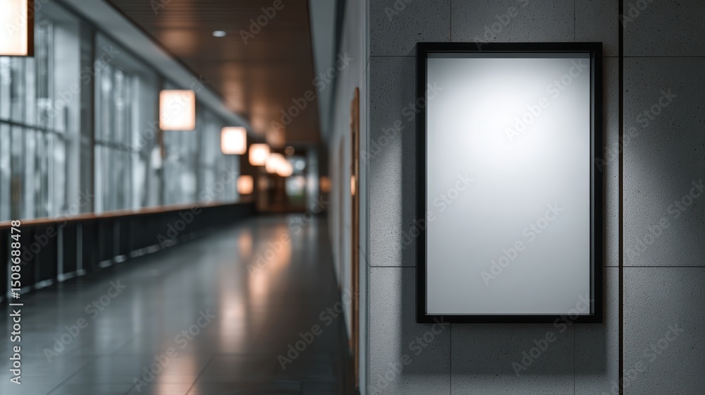 Poster a stunning image of empty poster frame mockup hanging on wall in university campus corridor , empty 