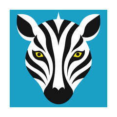 Stylized close up head portrait of a zebra featuring bold black and white stripes
