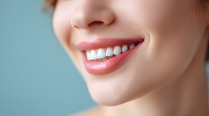 Obraz premium Close-Up of Woman with Bright Smile and Healthy White Teeth