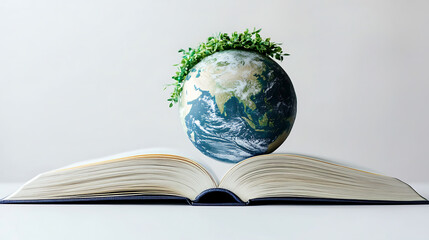 Globe with Greenery Resting on an Open Book