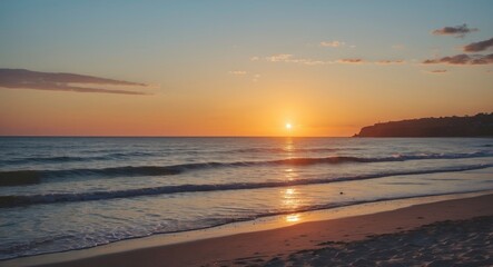 Obraz premium Sun Setting Over The Beach with Empty Copy Space For Text