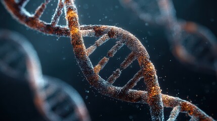 A stunning image of detailed 3D Visualization of Spinning DNA Model Against Dark Background for Scientific Use.