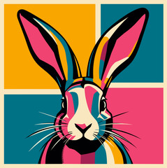 Stylized rabbit with big ears in bright pop art vector illustration