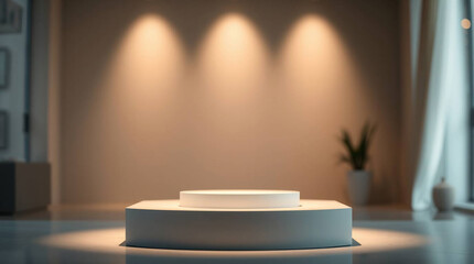 3d render of abstract minimal geometric forms. Glossy white podium for your design.