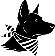 Independence Day Dog. Patriotic Dog Silhouette with American Flag Bandana and Stars