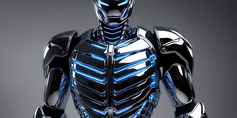 Advanced Humanoid Robot with Blue LED Accents on Gradient Backdrop

