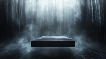 Dark Grey Square Podium With Raining Light Background