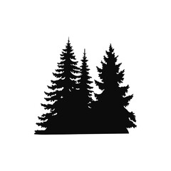 Fototapeta premium Silhouette of Pine Trees Forest Illustration. Black and White Evergreen Trees Vector Art for Nature, Outdoors, and Wilderness Themes