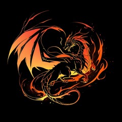 Fiery Abstract Dragon in Motion with Dynamic Flames on Black Background