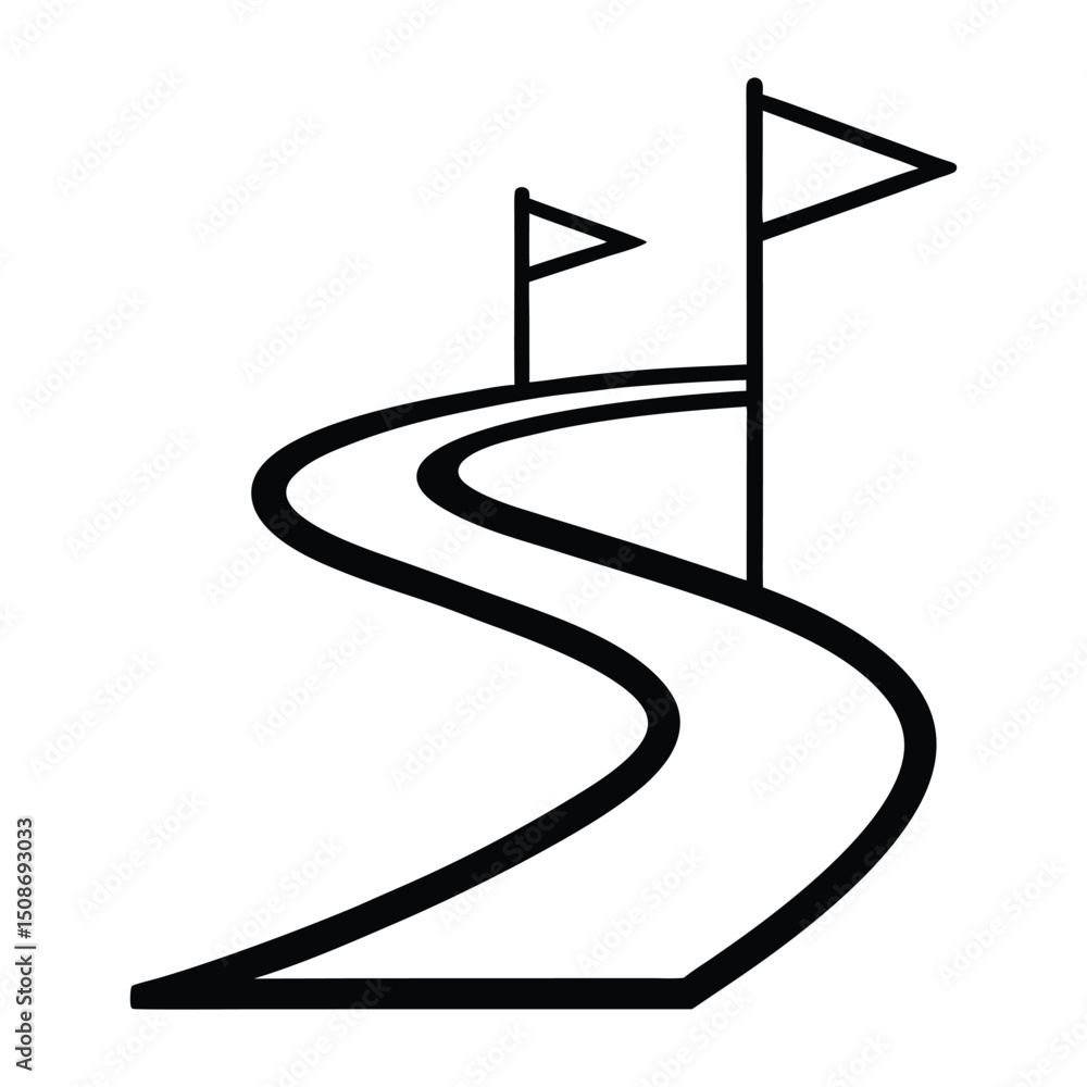 Poster line art icon of a path leading to a flag simple navigation graphic