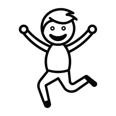 Line art icon of a person jumping with joy black and white design