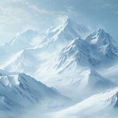 Majestic snow capped mountains under a cloudy sky representing winter and adventure