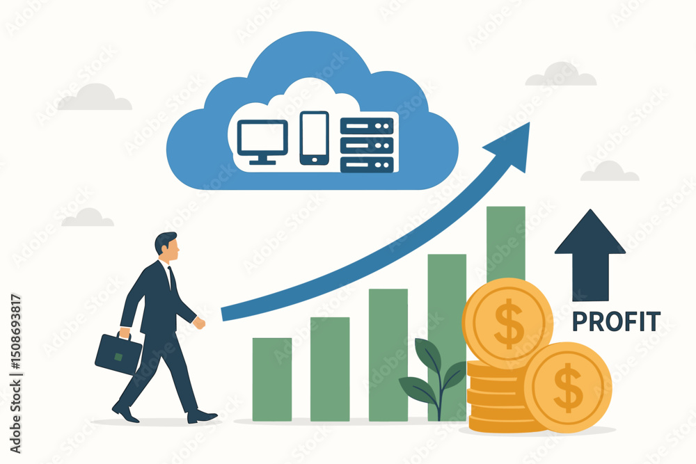 Poster cloud computing business growth profit chart analytics data visualization. digital transformation te