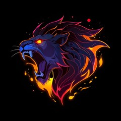 Vibrant Abstract Art of a Fierce Lion with Fiery Mane and Glowing Eyes