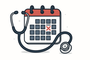 Medical appointment reminder calendar concept. Healthcare scheduling with stethoscope symbol. Doctor visit date planning. Clinical consultation time management patient care system
