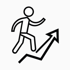 Line art icon of person walking upward with augmented reality symbol