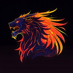 Vibrant Fiery Dragon Illustration with Bold Flaming Mane on Dark Background
