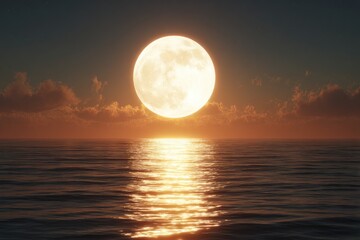 Pixelated Moonrise Over Calm Sea At Sunset