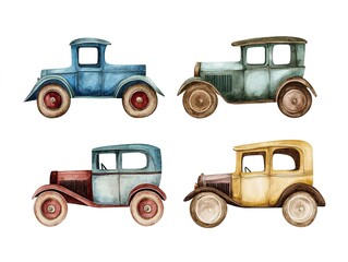 Vintage Watercolor Cars Illustration Set