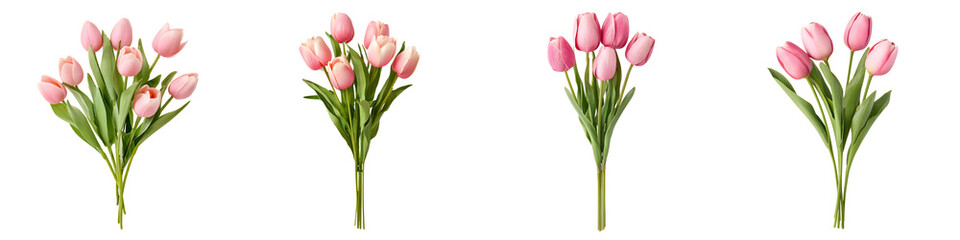 Fototapeta premium Graceful, vibrant pink tulip bouquets showcasing delicate petals and lush green leaves, perfect for floral arrangements, wallpapers, and spring-themed decor