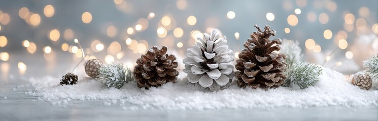 Festive Pine Cones Decorated With Snow On Snow