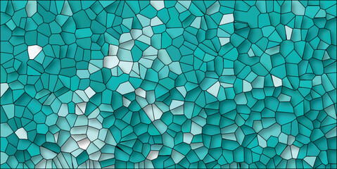 Abstract mosaic background with teal and light blue tones composed of irregular geometric shapes and a black outline for creative designs