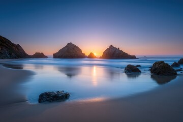 Coastal Sunset Over Rocky Beach