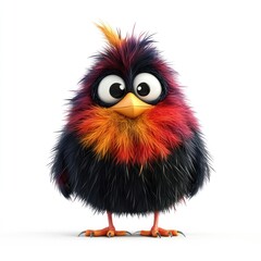 Furry bird illustration cute blackbird.