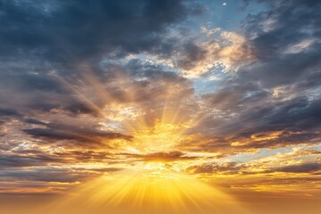 Dramatic Sunset Sky With Golden Light Rays