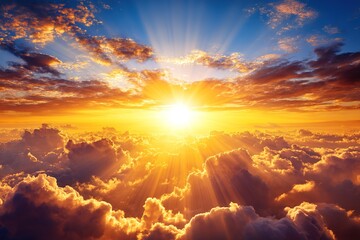 Dramatic Sunset Sky With Golden Clouds And Sunbeams