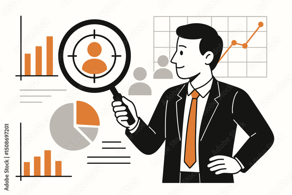 Poster target audience analysis concept. market research businessman data analytics. customer targeting str