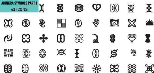 Adinkra Symbols Icons Set. Vector Tribal African Cultural and Traditional Emblems © Rahib