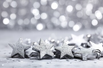Silver Stars On Grey Background