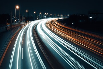 City Highway At Night With Light Trails